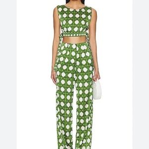 Misa Los Angeles Green Printed Crop Top & Wide-Leg Pants Set